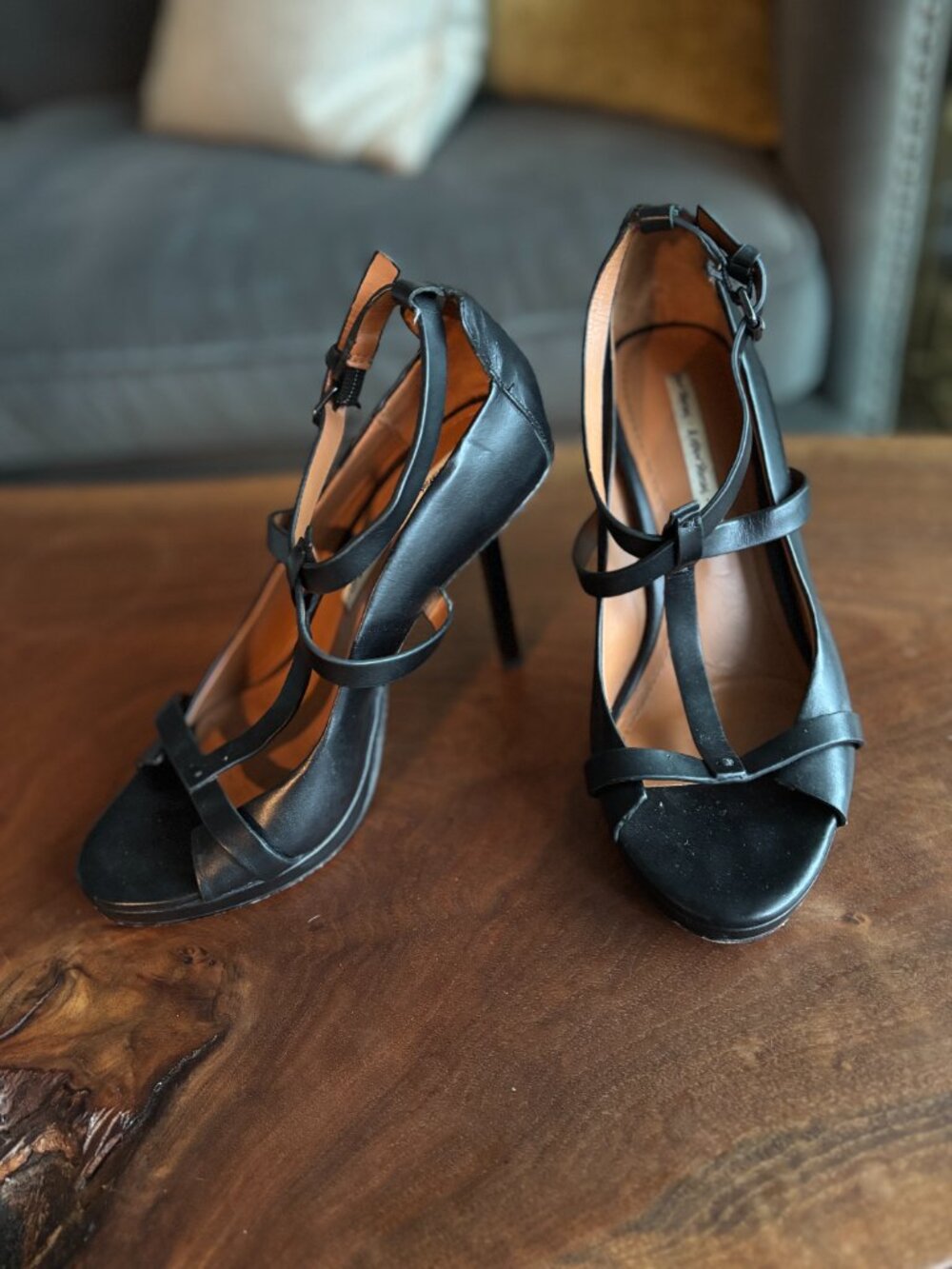 & Other Stories Black Leather Strappy Cage Platform Pumps Heels - Size 37